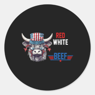 Adesivo Redondo Red White E Beef Bandeira Usa 4 De Julho Vaca