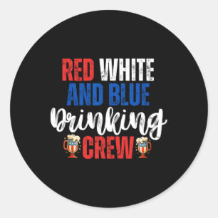 Adesivo Redondo Red White E Blue Bebendo Crew Party Beer Americano