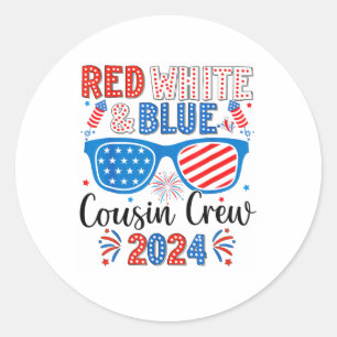 Adesivo Redondo Red White E Blue Cousin Crew 2024 4th Of Julian Am