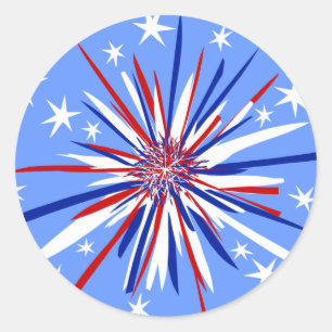 Adesivo Redondo Red White e Blue Starburst
