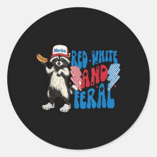 Adesivo Redondo Red White E Feral Funny Raccoon 4 De Julho Sayi