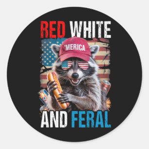 Adesivo Redondo Red White E Feral Funny Raccoon Patriótico 4º