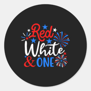 Adesivo Redondo Red White E Um Patriota Do primeiro aniversario De