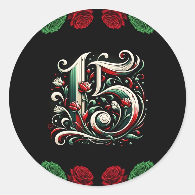 Adesivo Redondo Red White Green Mis Quince Anos 15 Quinceañera (Frente)