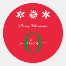 Adesivo Redondo Red White Green Monograma Script Feliz Natal