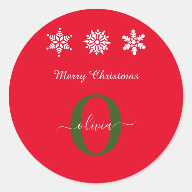 Adesivo Redondo Red White Green Monograma Script Feliz Natal (Frente)