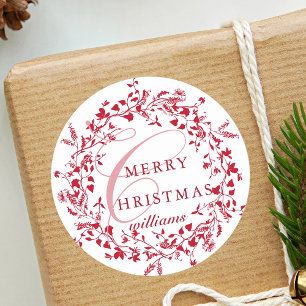 Adesivo Redondo Red & White Modern Wildflower Wreath Natal