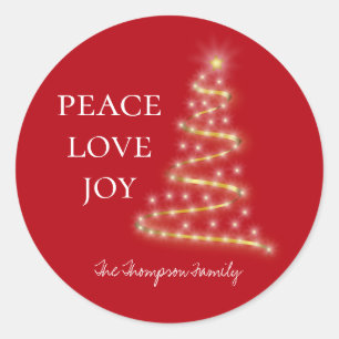 Adesivo Redondo Red White Peace Love Joy Holiday