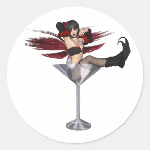 Adesivo Redondo Red Wing Fairy Girl In Martini Glass