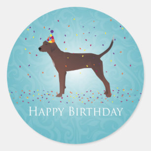 Adesivo Redondo Redbone Coonhound Happy Birthday Design