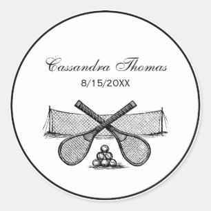 Adesivo Redondo Rede de Tênis de Vintage Esporte, Raquetas Cruzada