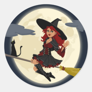 ADESIVO REDONDO REDHEADED HALLOWEEN WITCH
