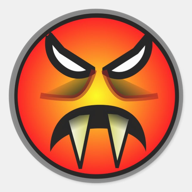 Adesivo Redondo Redondo Assustador e Mau Laranja Cara Diabo com Pr (Frente)