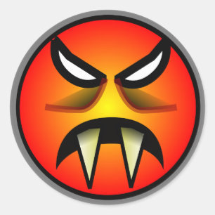 Adesivo Redondo Redondo Assustador e Mau Laranja Cara Diabo com Pr