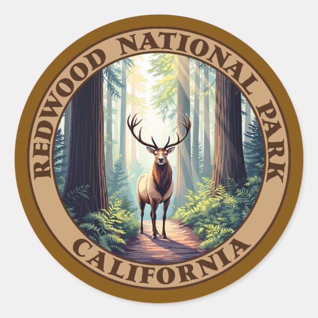 Adesivo Redondo Redwood National Park California (Frente)