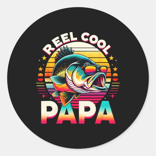 Adesivo Redondo Reel Cool Papa Fisherman Fishing Dad Papa Father's (Frente)