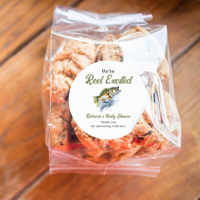 Adesivo Redondo Reel Excitou Grande Chá de fraldas Pescador De Pei (Criador carregado)