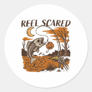 Adesivo Redondo Reel Funny Assustou Halloween Pescarando Foco