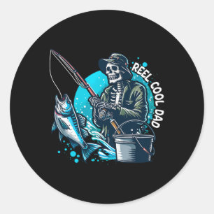 Adesivo Redondo Reel Legal Pai Funny Skeleton Pai de pesca