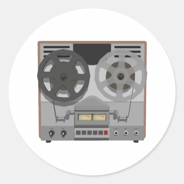 Adesivo Redondo Reel to Reel Tape Player: Modelo 3D: (Frente)