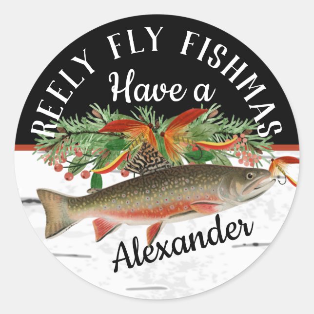 Adesivo Redondo Reely Fly Fishmas no Natal (Frente)