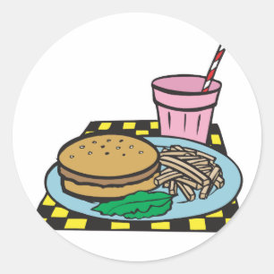 Adesivo Redondo refeição de fast food de lanchonete retrô