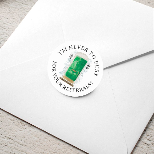 Adesivo Redondo Referência de Portas Imobiliários da Frente de Aqu (Green Watercolor Front Door Real Estate Referral Classic Round Sticker)