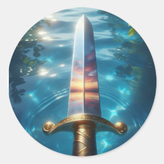 Adesivo Redondo Reflexão Mística da Espada de Fantasia Impressão d