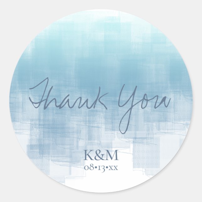 Adesivo Redondo Reflexões de Aquarela Obrigado Azul Dusty ID774 (Frente)