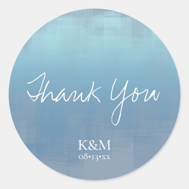 Adesivo Redondo Reflexões de Aquarela Obrigado Azul Dusty ID774 (Frente)