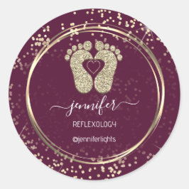 Adesivo Redondo Reflexologia Feet Confetti Glitter Dourado Marsala
