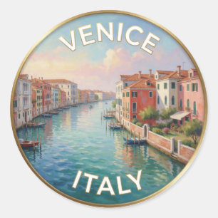 Adesivo Redondo Reflexos da Orla de Veneza Itália Viagens