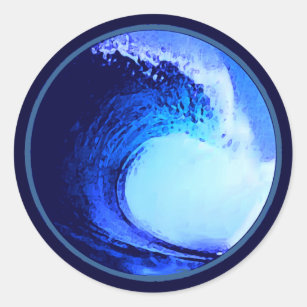 Adesivo Redondo refrigere a onda azul do estilo do surf