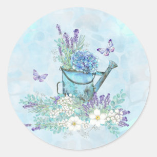 Adesivo Redondo Regador Com Flores de Verão & Borboletas