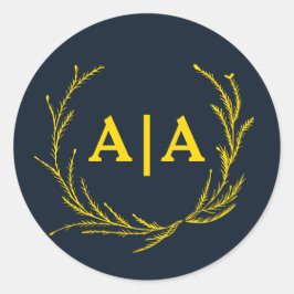 Adesivo Redondo Regal Contrast Midnight Blue & Gold Monogram