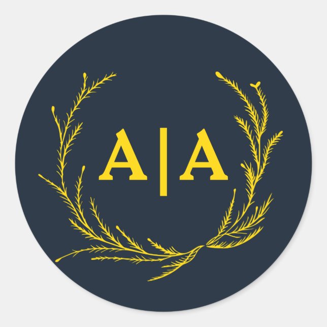 Adesivo Redondo Regal Contrast Midnight Blue & Gold Monogram  (Frente)