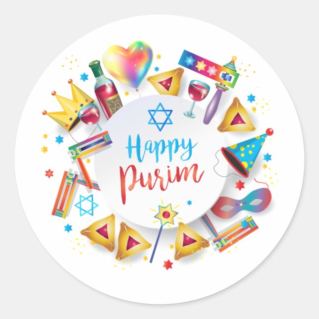 Adesivo Redondo Regalos de cesta de purim Feliz, decoración, adorn (Frente)