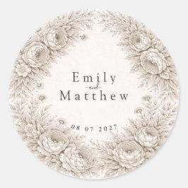 Adesivo Redondo Regency Botanical Engraving Wedding Sticker Set
