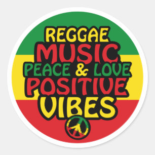 Adesivo Redondo Reggae design with positive quotes and reggae flag