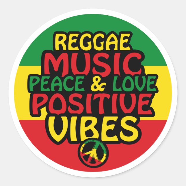 Adesivo Redondo Reggae design with positive quotes and reggae flag (Frente)