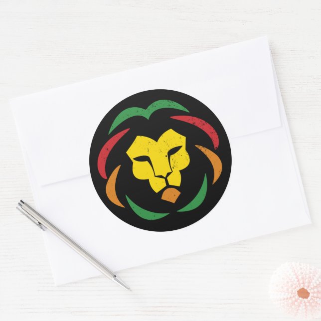 Adesivo Redondo Reggae Lion Tattoo Juneteth Blackold Black (Envelope)