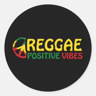 Adesivo Redondo Reggae Music com vibrações positivas e bandeira de