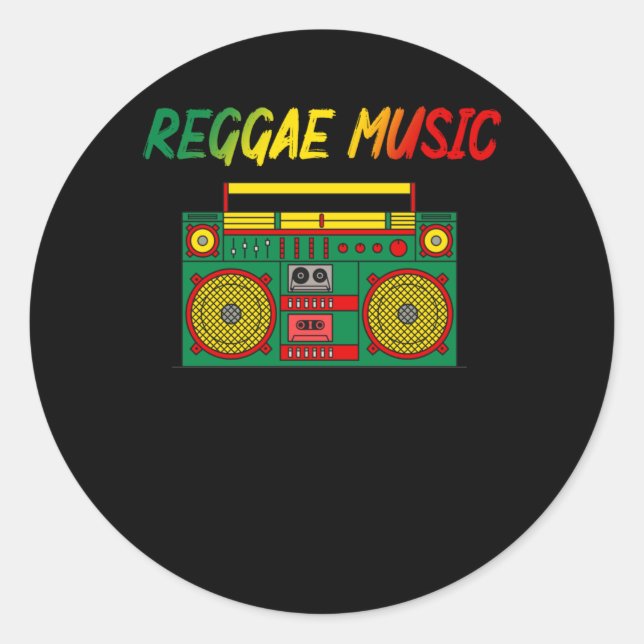 Adesivo Redondo Reggae Music Lover Colorida Jamaica Cassette Radio (Frente)
