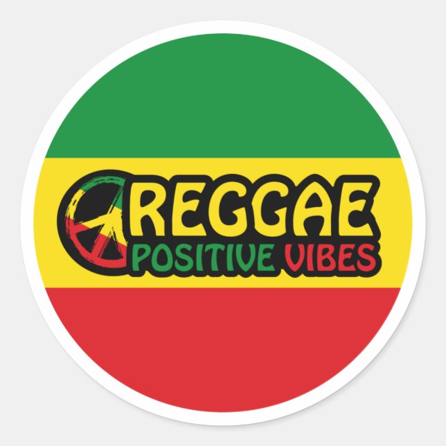 Adesivo Redondo Reggae Music with positive vibes and reggae flag (Frente)