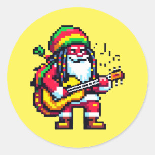 Adesivo Redondo Reggae Papais noeis Diversos Pixel Art Design de M