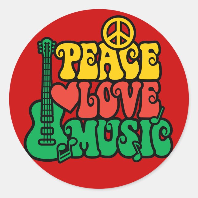 Adesivo Redondo Reggae Peace Love Music (Frente)