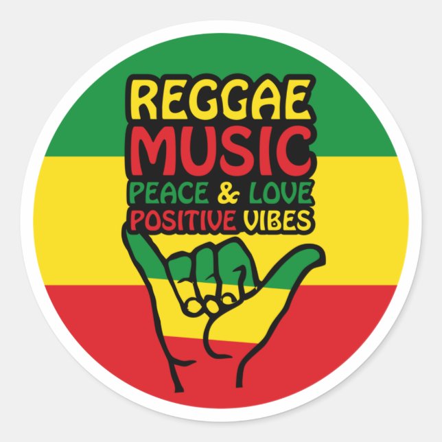 Adesivo Redondo Reggae Shaka Hand com citações positivas (Frente)