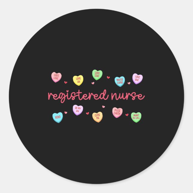 Adesivo Redondo Registered Nurse Valentines Candy Heart Healthcare (Frente)