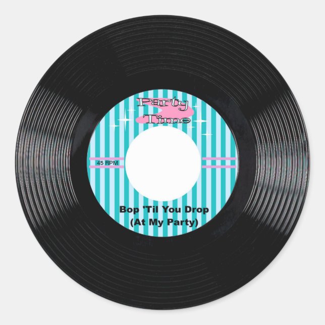 Adesivo Redondo Registro de 45 rpm no tempo da festa (Frente)