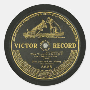 Adesivo Redondo Registro de fonógrafo GRAVADO VENCEDOR do vintage
